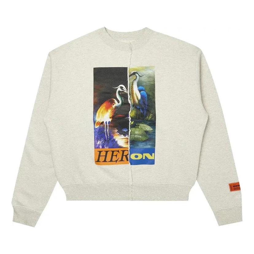 Pleteni pulover HERON PRESTON Heron Preston Split Herons Crewneck Sweatshirt Siva | HMBA018F21JER0010822