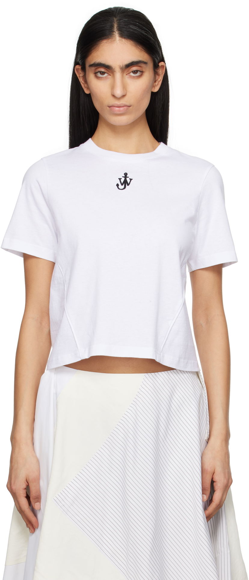 Krop-top JW Anderson JW Anderson Anchor Logo Cropped T-Shirt Bela | JT0259-PG1715