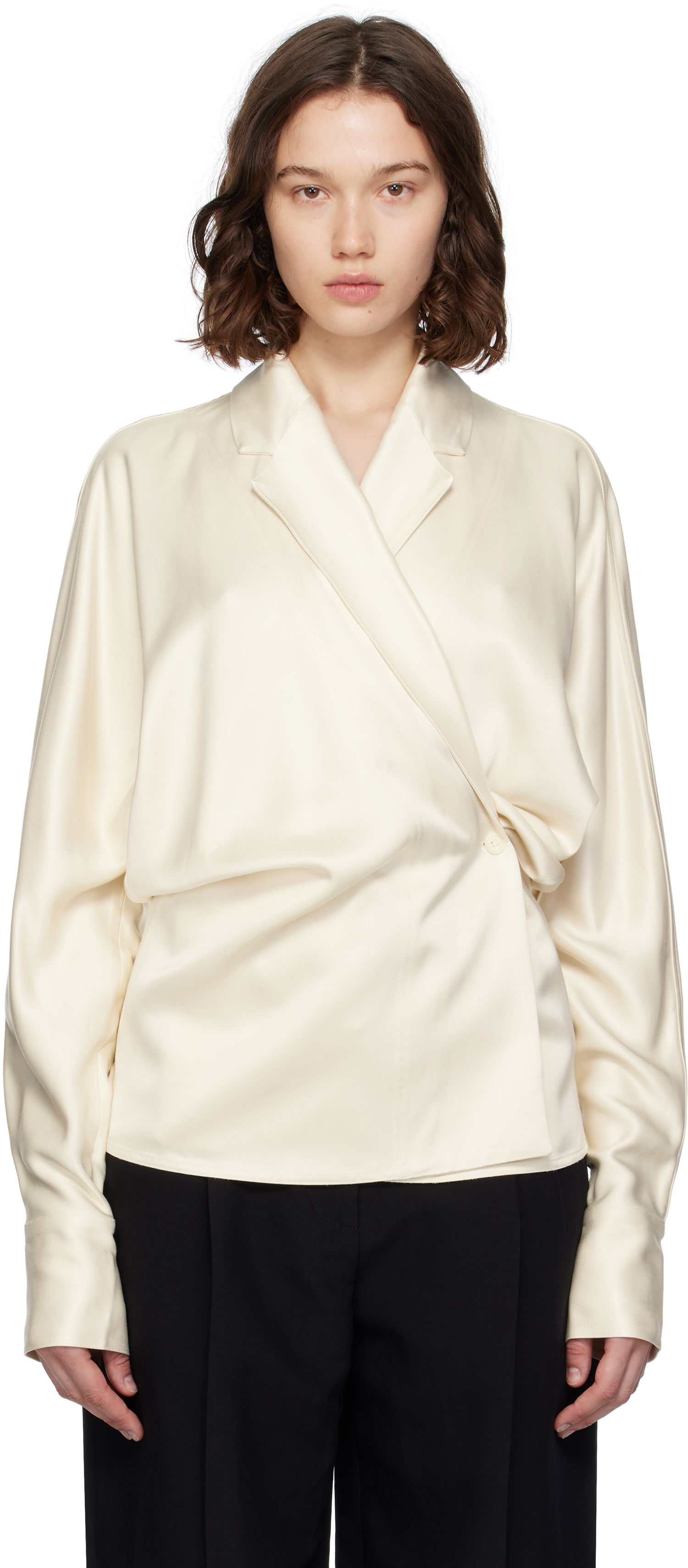 Srajce TOTEME TOTEME Wrap Satin Blouse Bež | 253-WRT0543-FB0382, 0