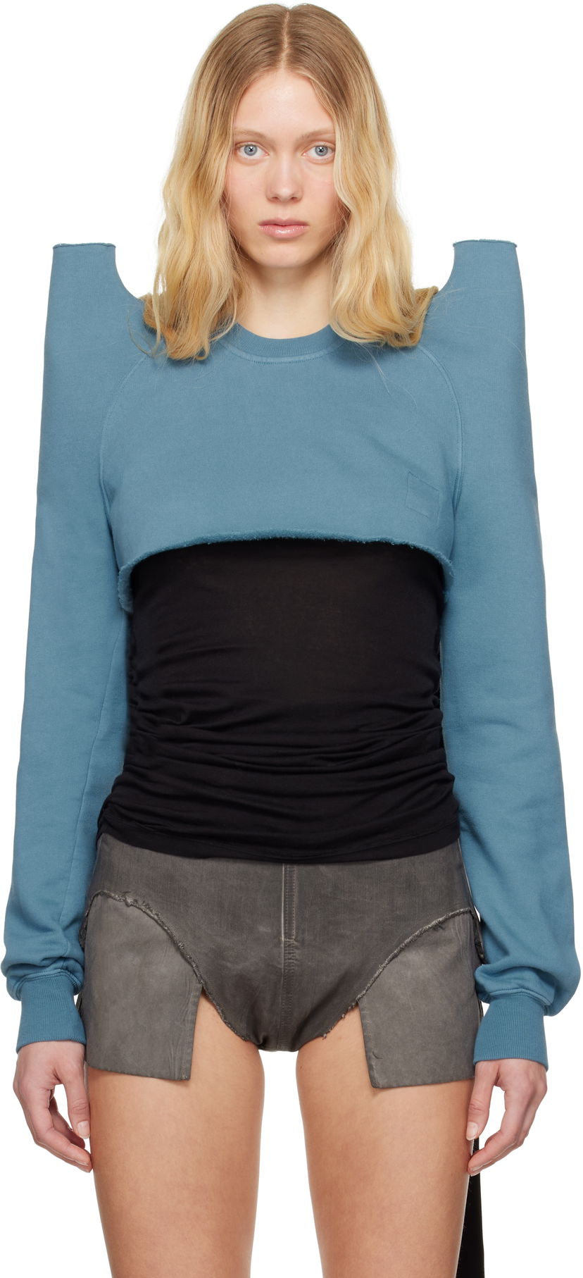 Pleteni pulover Rick Owens Rick Owens DRKSHDW Hollywood Cropped Sweatshirt Modra | DS01E3213 F