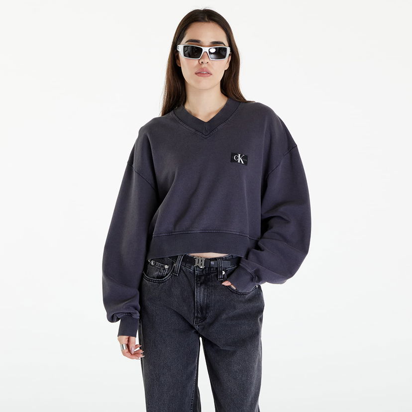Pulover CALVIN KLEIN Woven Label Washed Crewneck Siva | J20J223079 PT2