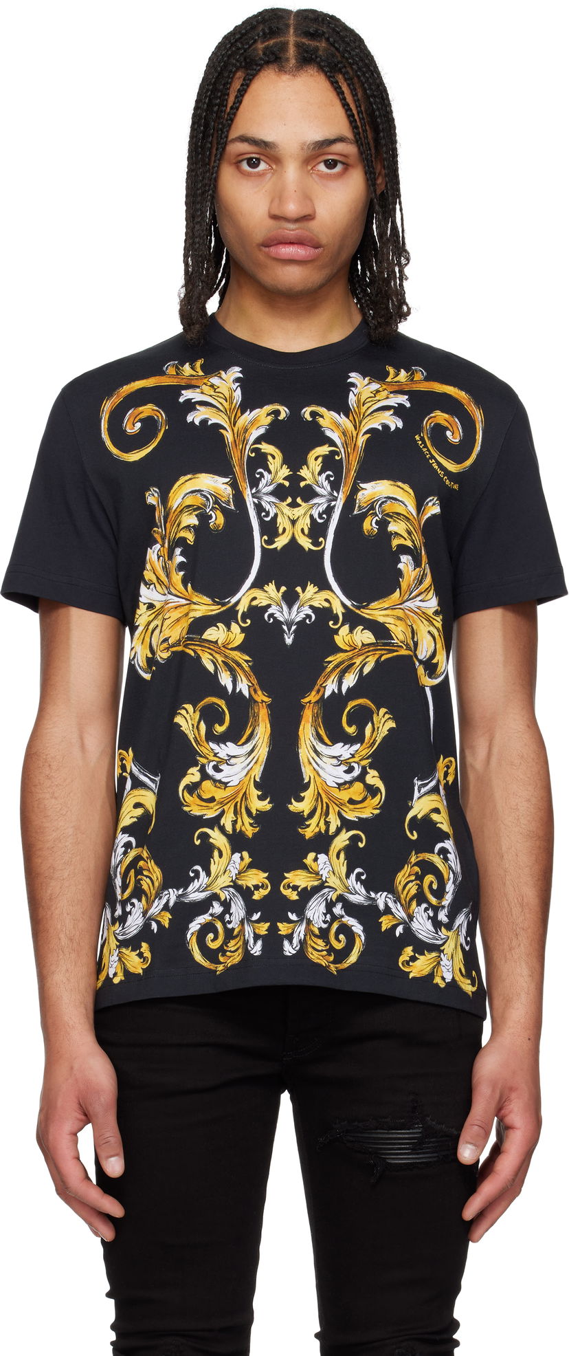 Majica Versace Versace Jeans Couture Barocco Outline T-Shirt Črna | E78GAH6SB_EJS461