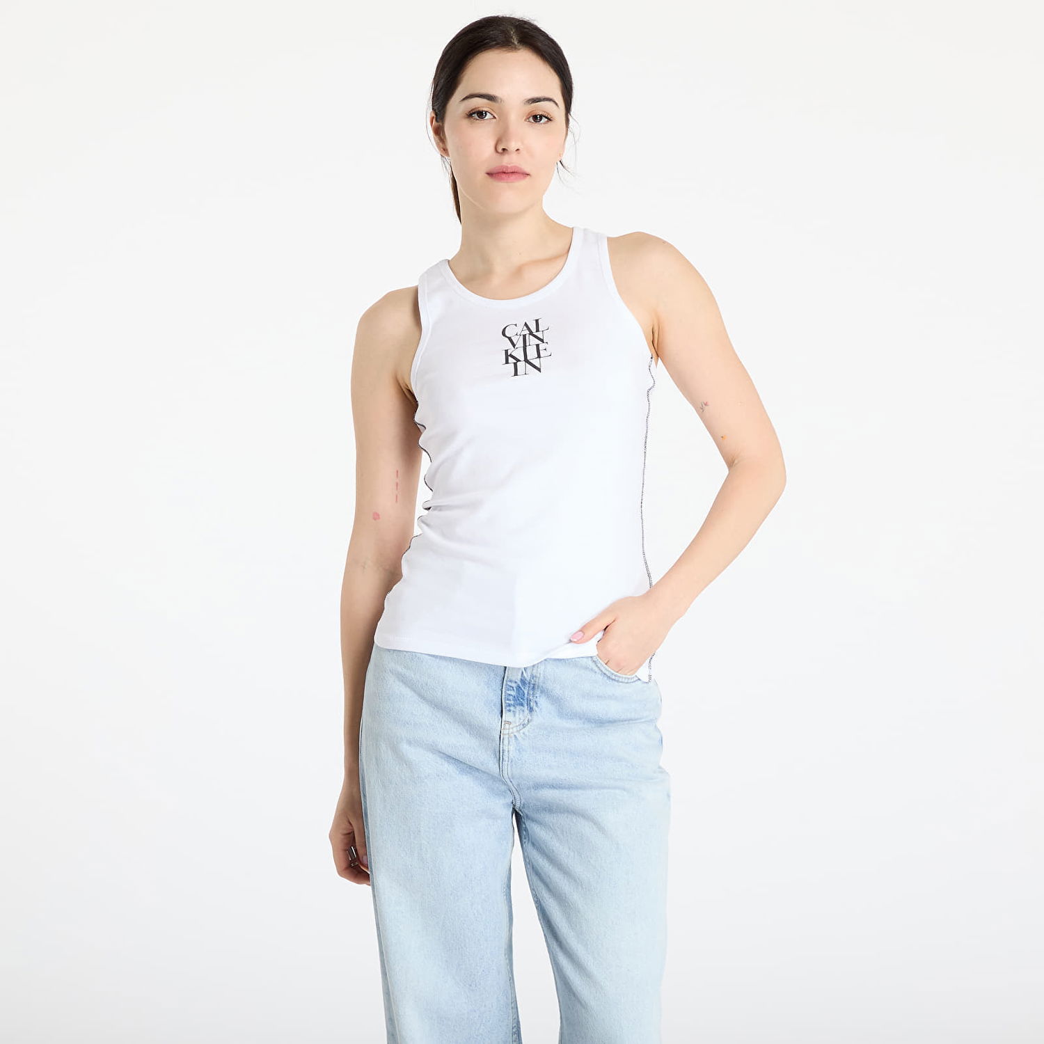 Majica brez rokavov CALVIN KLEIN Calvin Klein Jeans Cotton Rib Tank Top Bela | LV044C219G YAA, 0