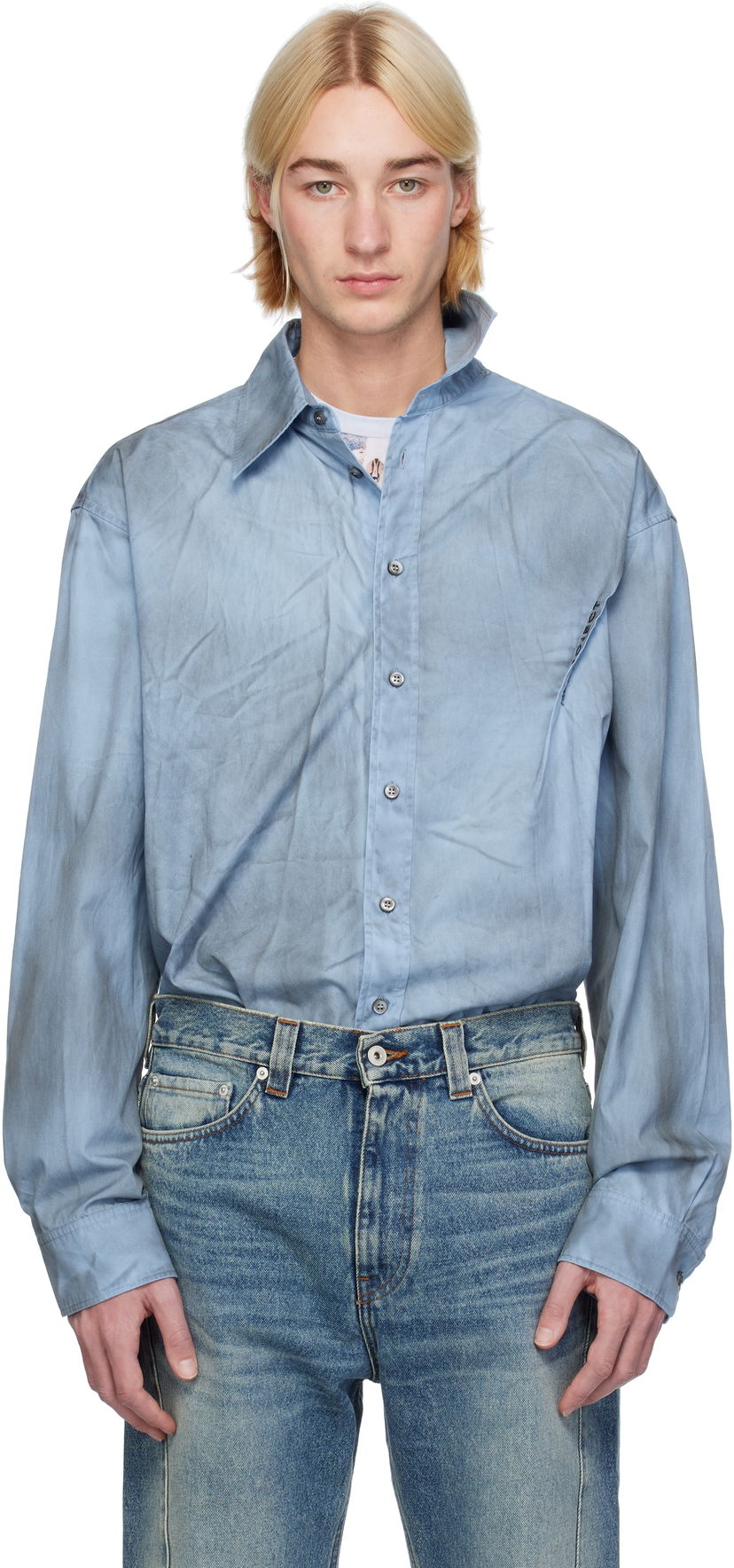 Srajce Y/PROJECT Spray Pinched Logo Shirt Modra | 201SI013
