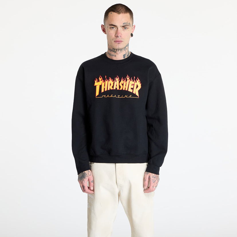 Pulover Thrasher Flame Crewneck Sweatshirt Črna | 145494