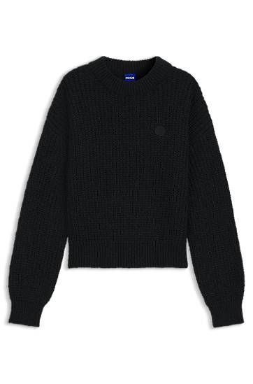 Pleteni pulover BOSS Relaxed-fit knitted sweater with Happy HUGO badge Črna | 50548138, 0