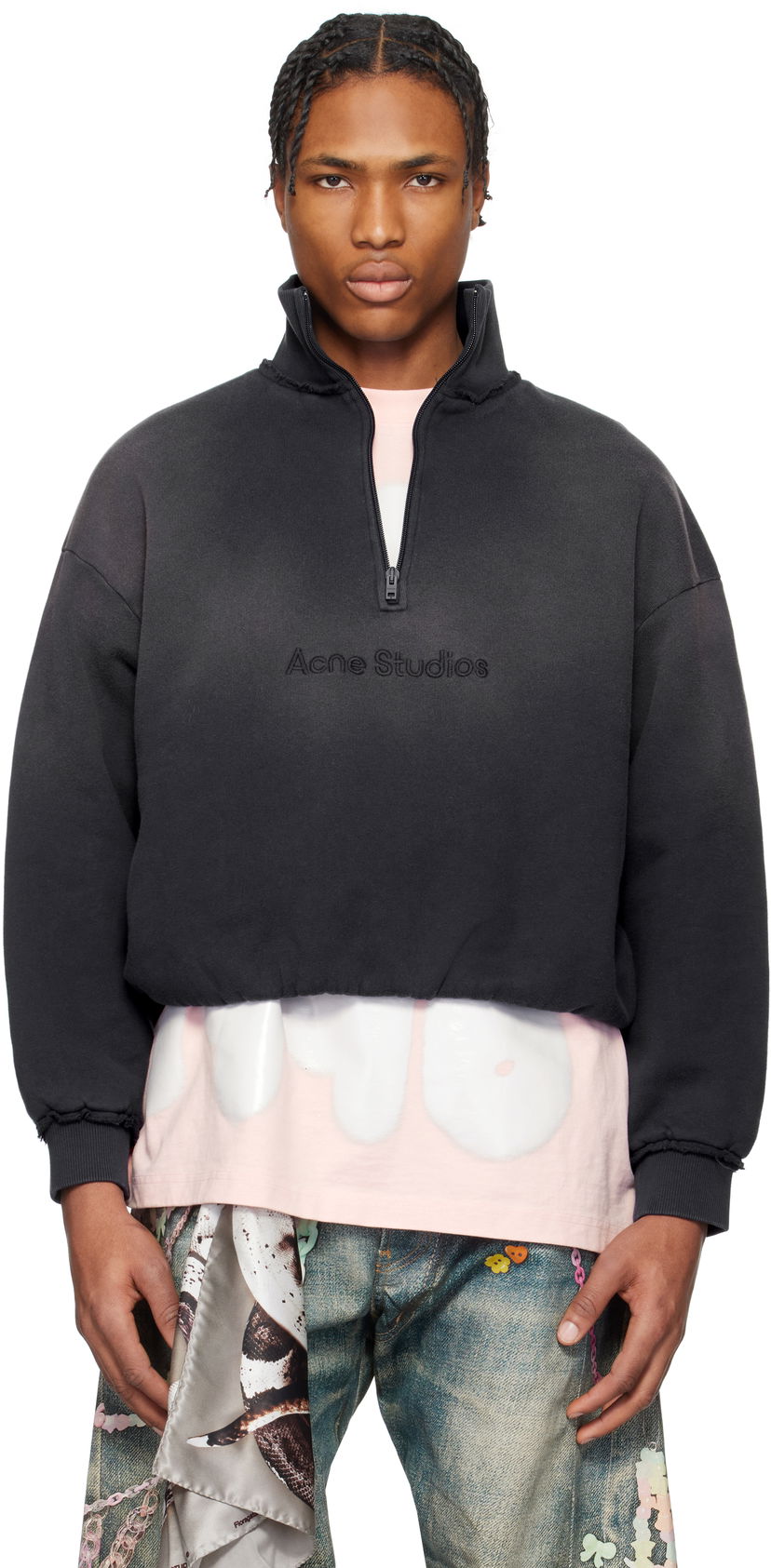 Pulover Acne Studios Acne Studios Cropped Half-Zip Sweatshirt Črna | AI0161-