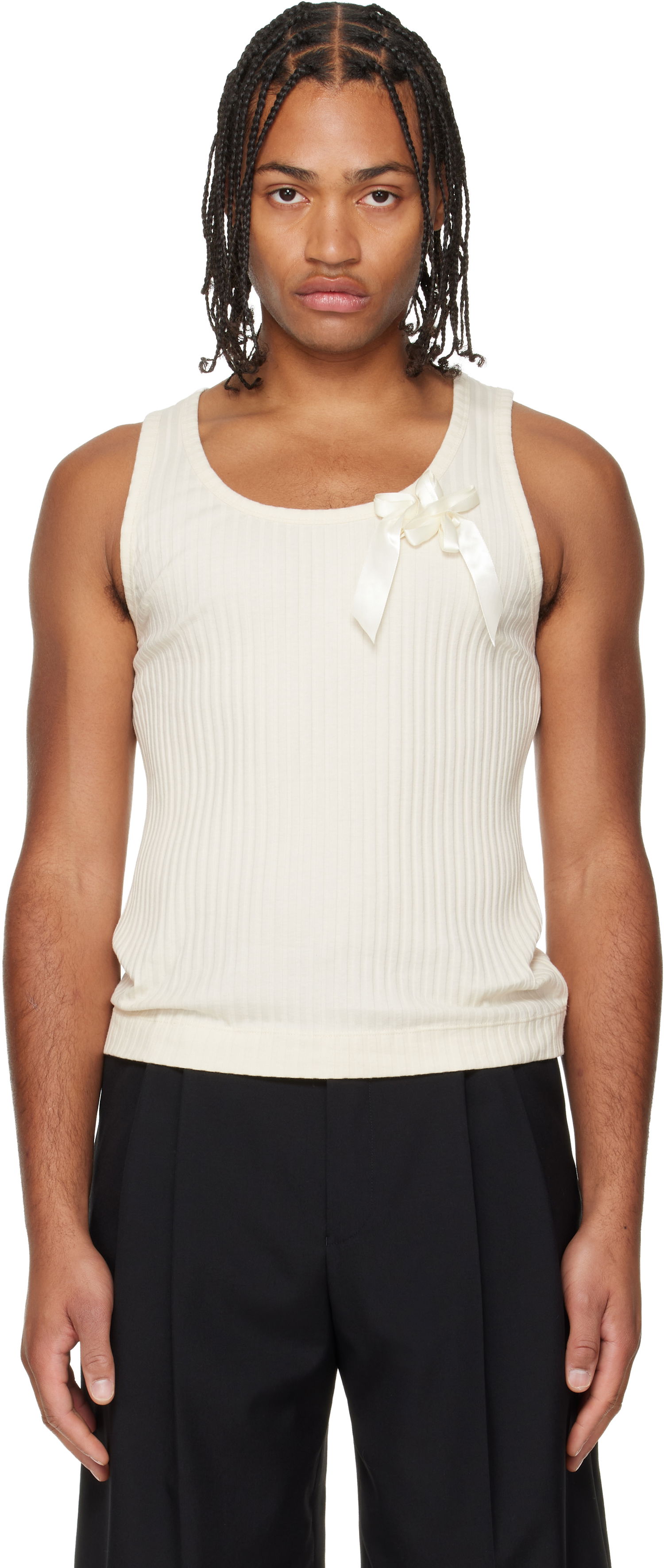 Majica brez rokavov Simone Rocha Ribbed Ribbon Daisy Tank Top Bela | 5377 1230, 0