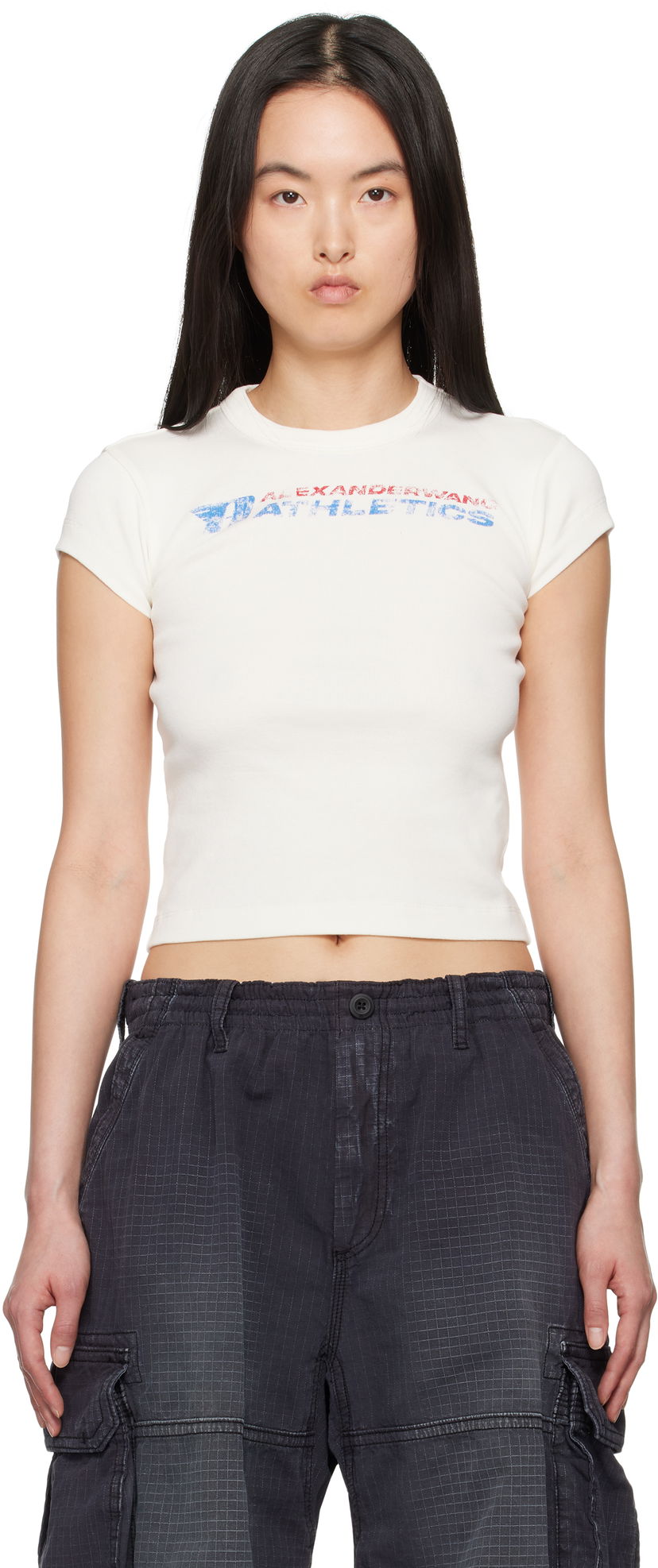 Krop-top Alexander Wang Alexander Wang.t Distressed Logo T-Shirt Bela | 4CC2251824