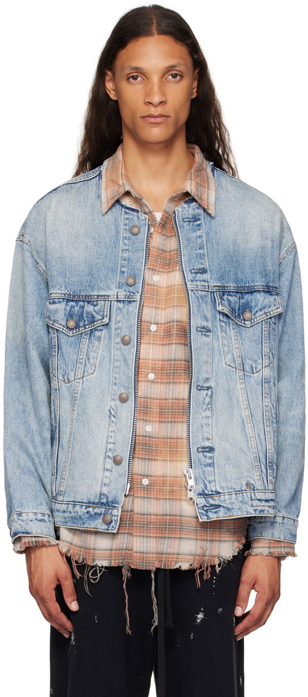 Jakna R13 R13 Collarless Trucker Denim Jacket Modra | R13MD125 D244A