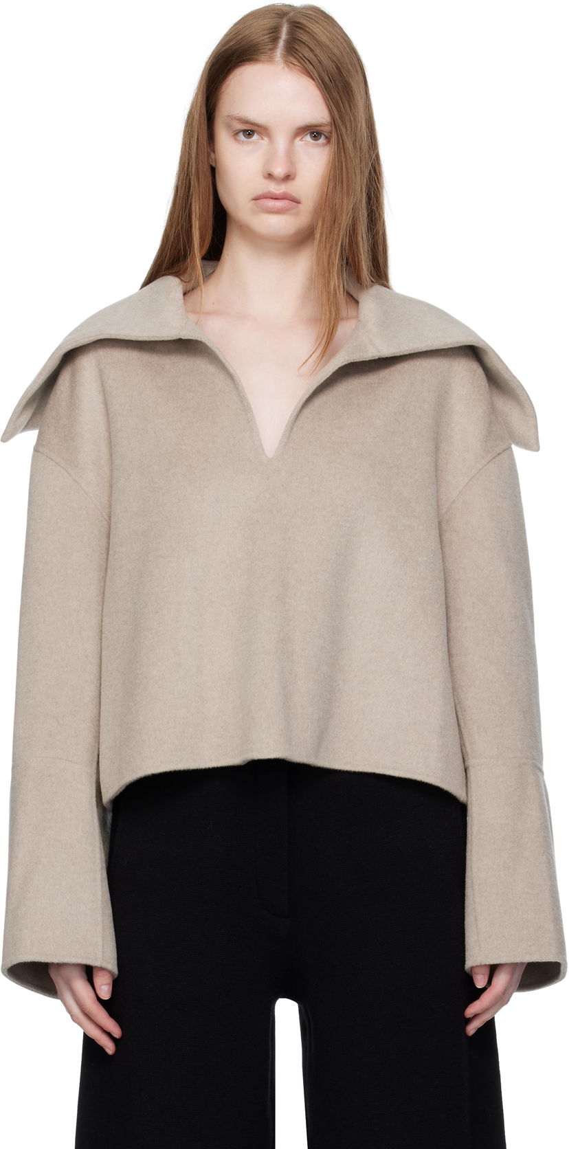Pleteni pulover Nanushka Nanushka Maxe Cropped Wool Sweater Bež | NW25PFJK12992