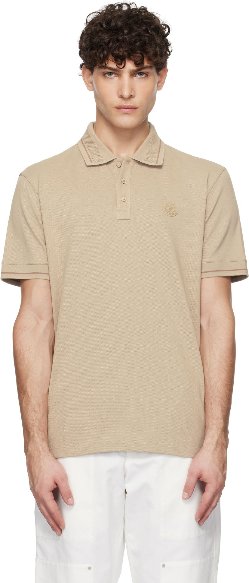 Polo majica Moncler Cotton Polo Shirt With Logo Patch Bež | K10918A0000889A16