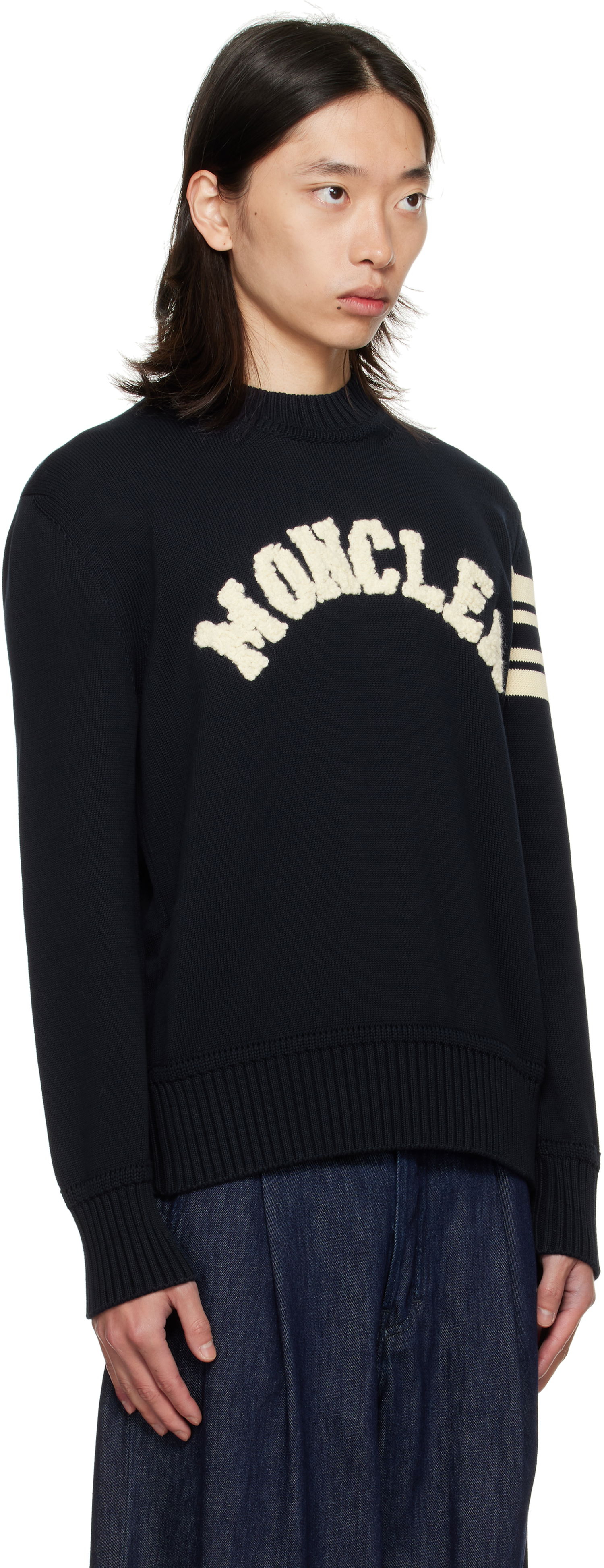 Pleteni pulover Moncler Crewneck Sweater with Logo Črna | K20919C00009M1367, 1