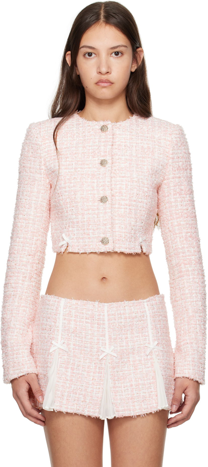 Jakna GUIZIO Guizio Colette Cropped Tweed Jacket Roza | H24702W114