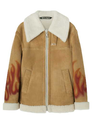 Jakna Palm Angels Burning Sherling Jacket Bež | PMJA012F22LEA0011725