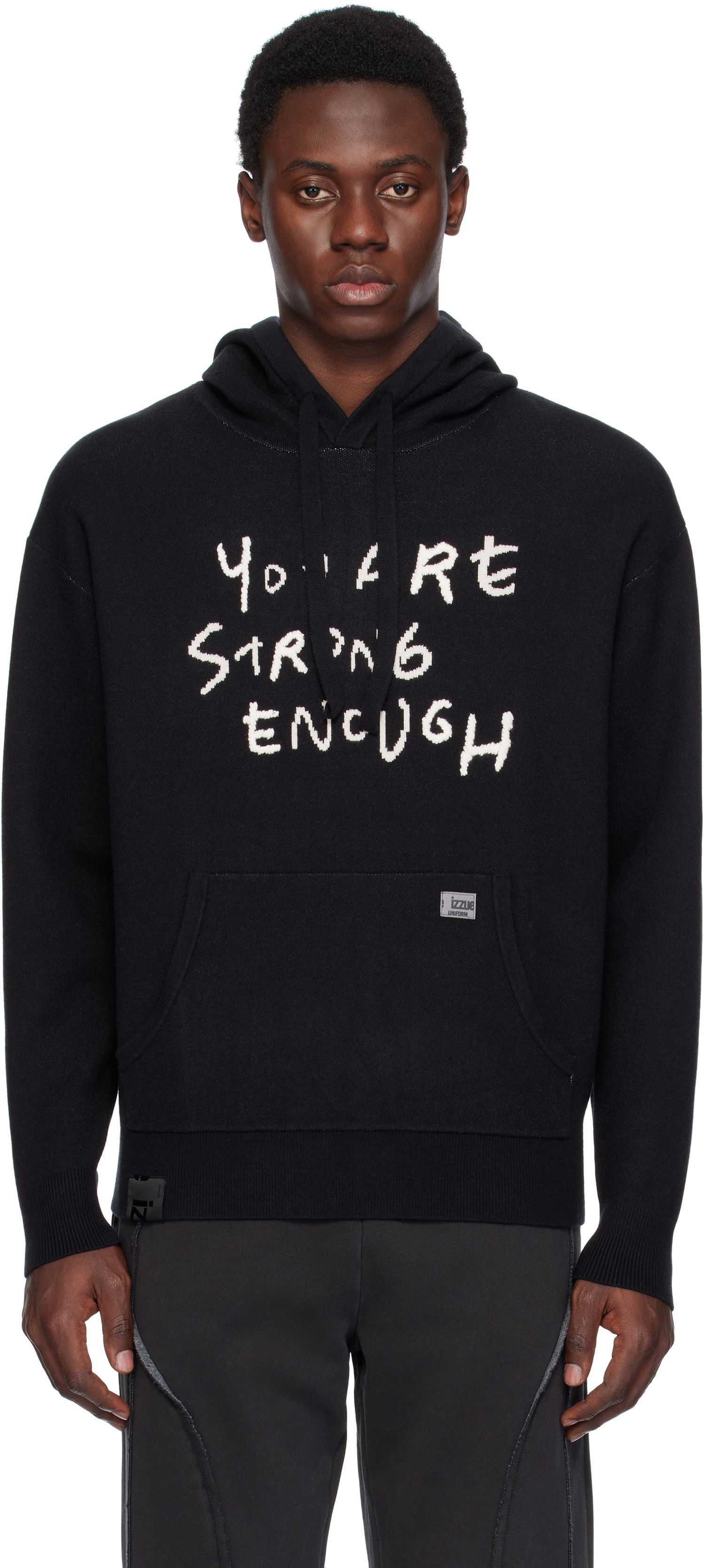 Pulover izzue Slogan Knit Hoodie Črna | IZXKNN4127W4NBKX, 0
