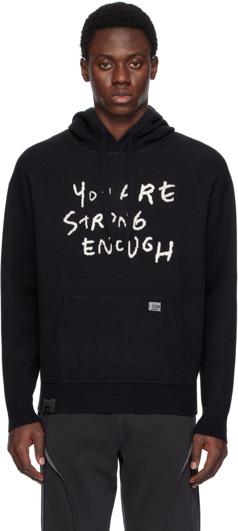 Pulover izzue Slogan Knit Hoodie Črna | IZXKNN4127W4NBKX
