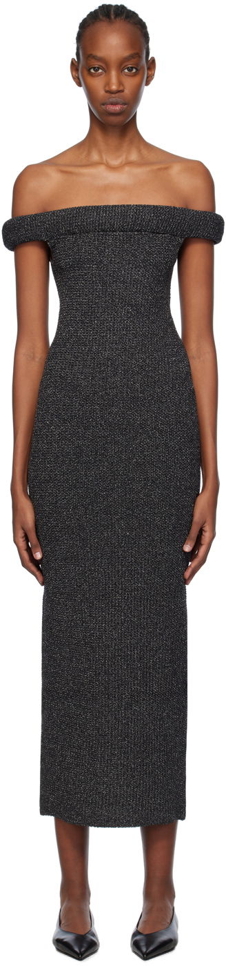 Obleke TOTEME TOTEME Off-The-Shoulder Midi Dress Siva | 241-WRD1179-YA0031