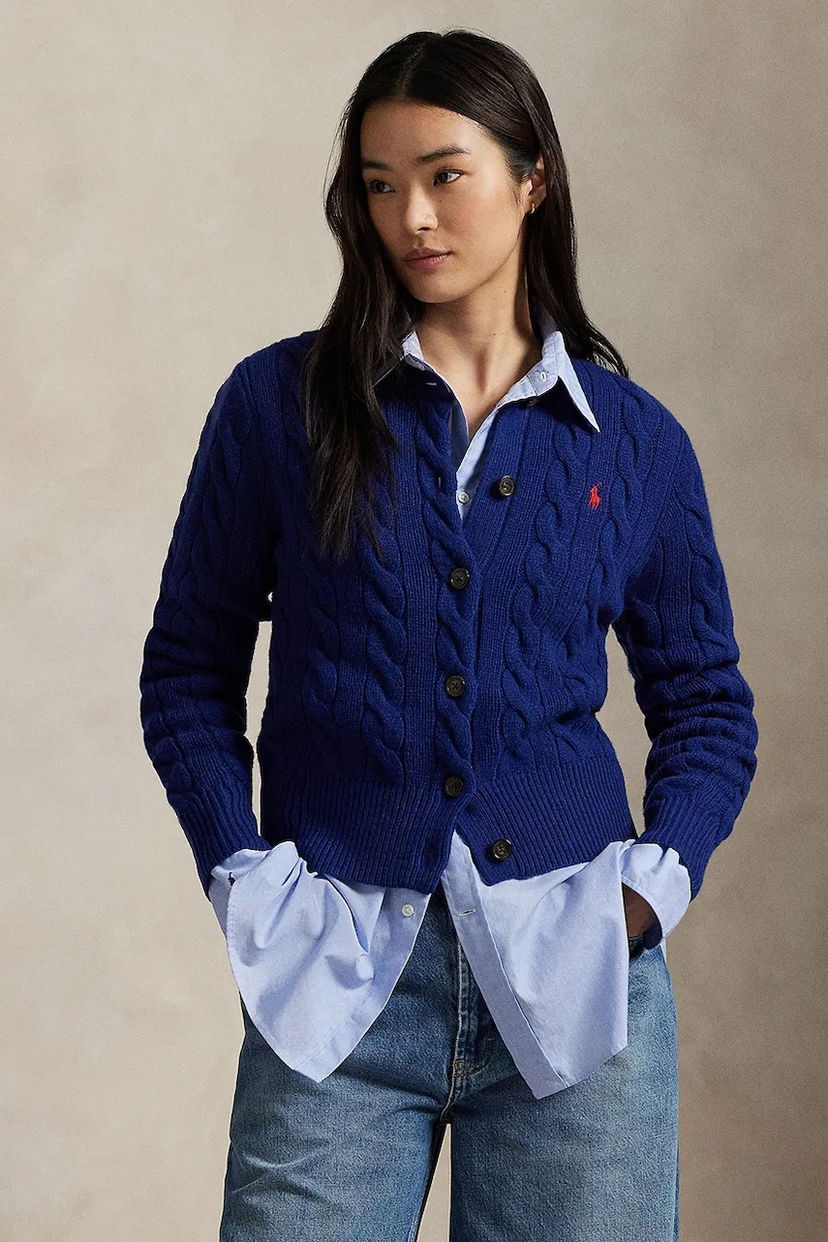 Pleteni pulover Polo by Ralph Lauren Polo Ralph Lauren Cable-Knit Cardigan Modra | 211972104015