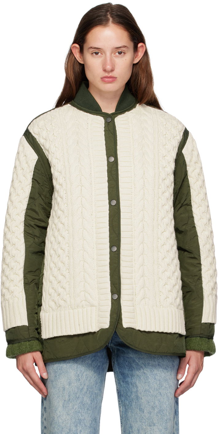 Pleteni pulover rag & bone Rag & Bone Winnie Cable Knit Quilted Jacket Zelena | WAW24F20247724