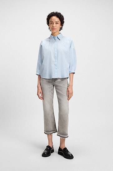 Srajce BOSS Relaxed-Fit Striped Cotton Poplin Blouse Modra | 50543553, 1