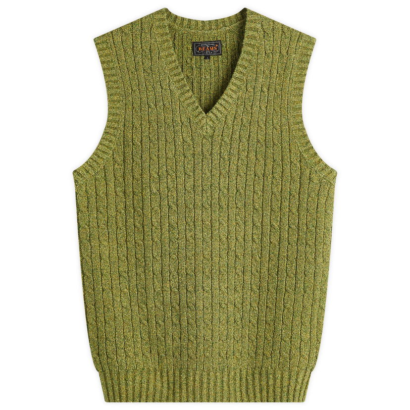 Telovnik BEAMS Men's Cable Knit Vest, Size Large Zelena | 3805-0053-156-65