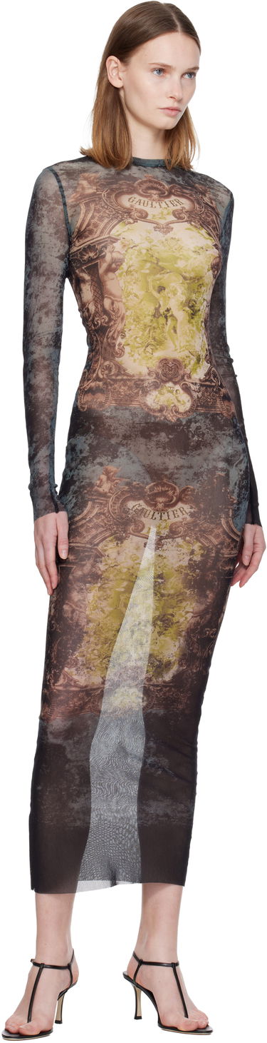 Obleke Jean Paul Gaultier The Long Médaillon Sheer Mesh Printed Maxi Dress Večbarvna | 25/04-W-DR023-M006P-005740, 3