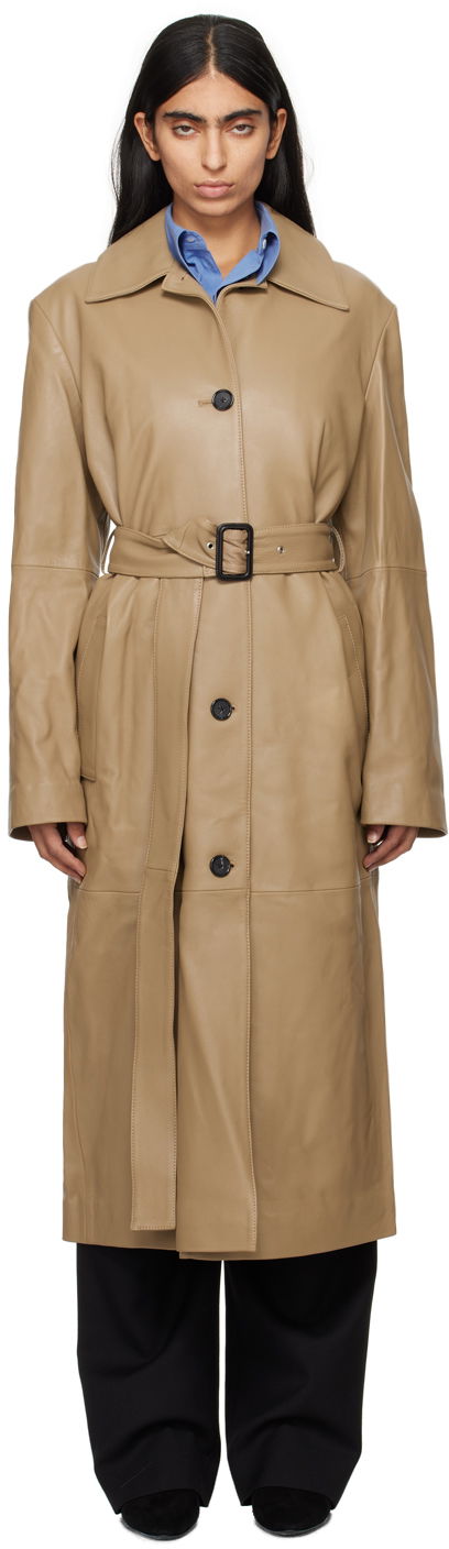 Trenčkot TOTEME TOTEME Long Belted Leather Coat Bež | 244-WRO0157-LE0083