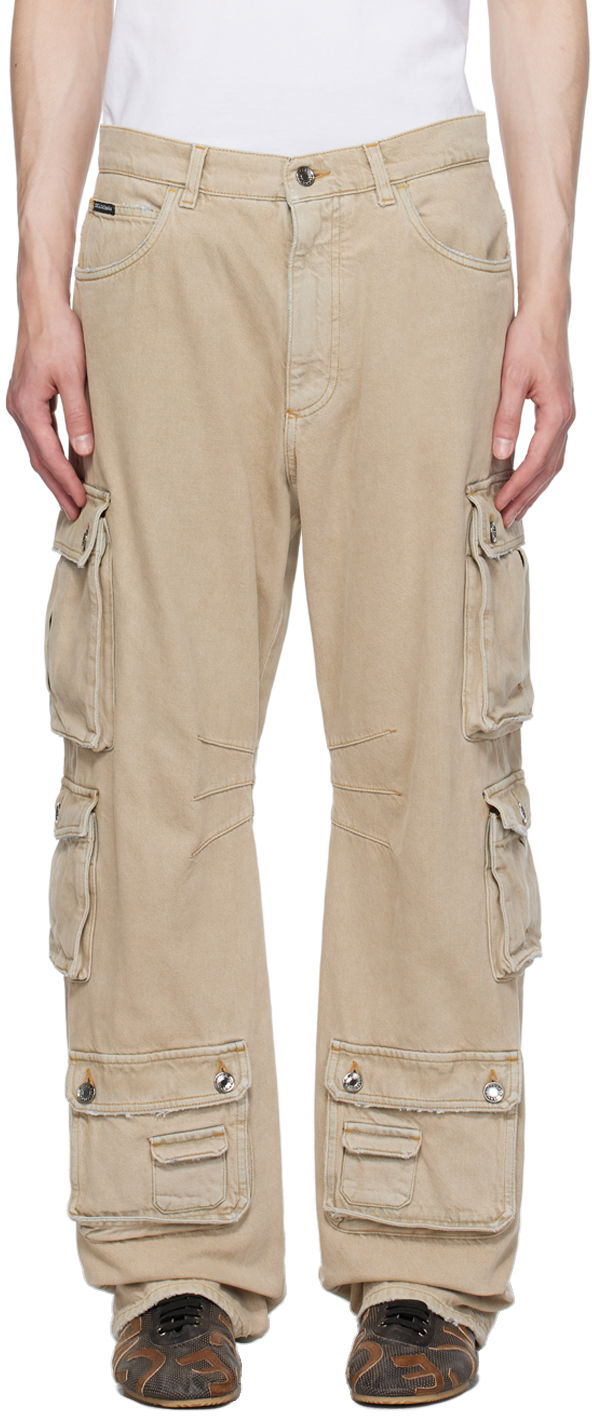 Cargo hlače Dolce & Gabbana Beige Distressed Denim Cargo Pants Bež | GVK6XDG8JL1