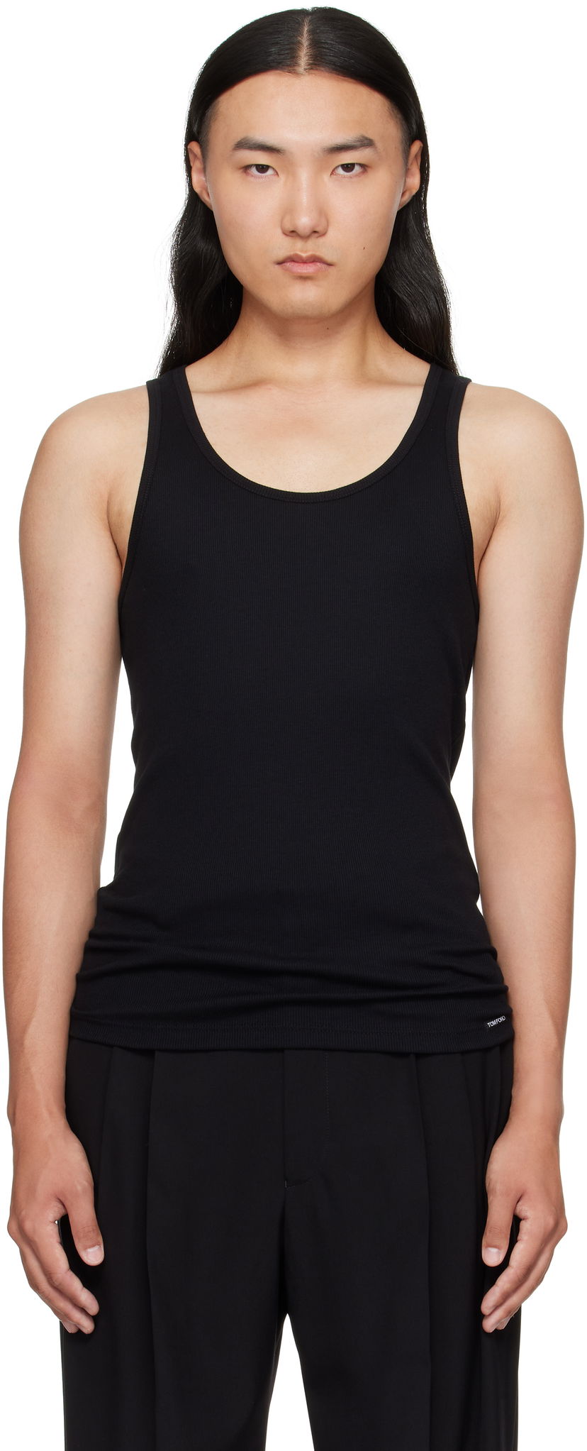 Majica brez rokavov Tom Ford TOM FORD Cotton & Modal Rib Tank Top Črna | T4D101210