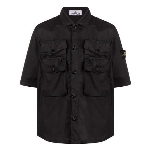Srajce Stone Island Stone Island Garment Dyed Short Sleeve Button-Up Shirt Črna | 761511003-V0029