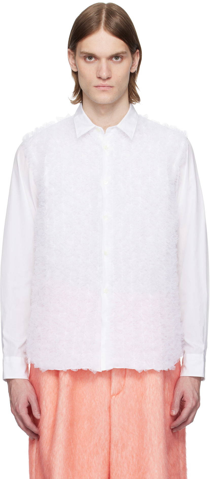 Srajce Comme des Garçons Homme Plus Cotton Broad & Nylon Tulle Shirt Bela | PO-B025-051