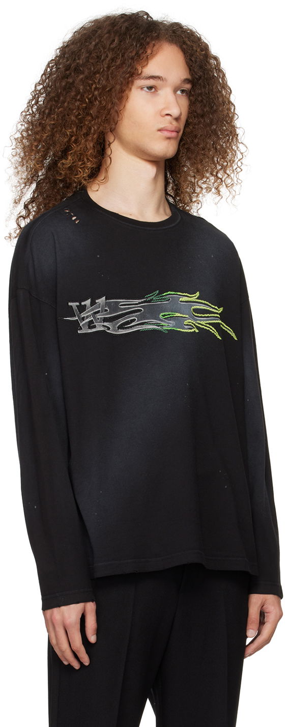 Majica We11done Graphic Print Long Sleeve T-Shirt Črna | WD-TT0-24-752-U-BK, 1