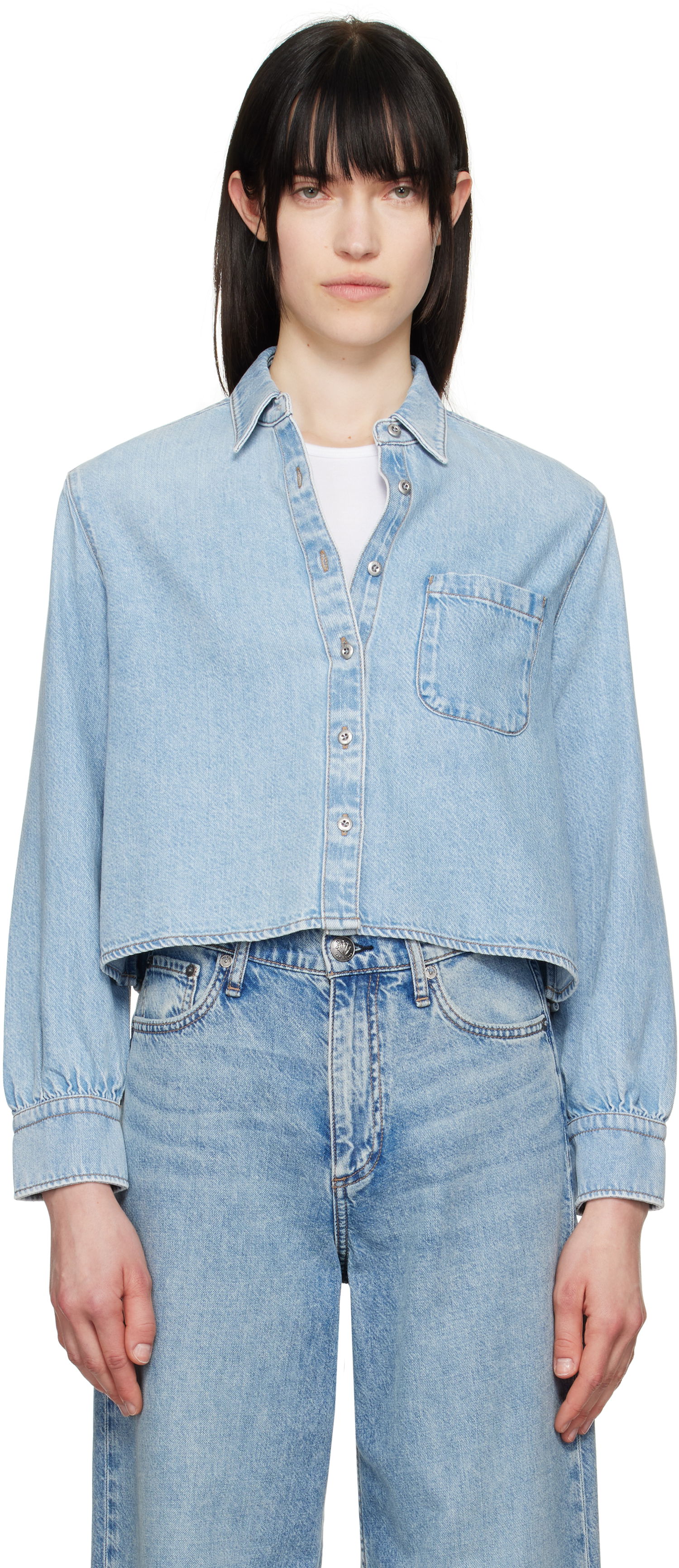 Srajce rag & bone Rag & Bone Featherweight Cropped Maxine Denim Shirt Modra | WDD25S1446UFGR, 0