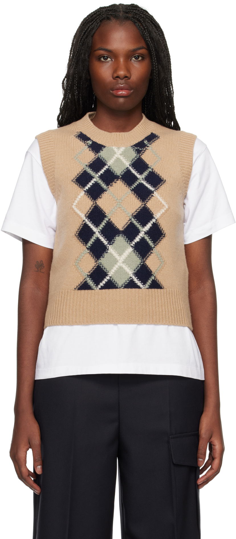 Pleteni pulover AMI Argyle Sleeveless Sweater Bež | FKS744.KN0057
