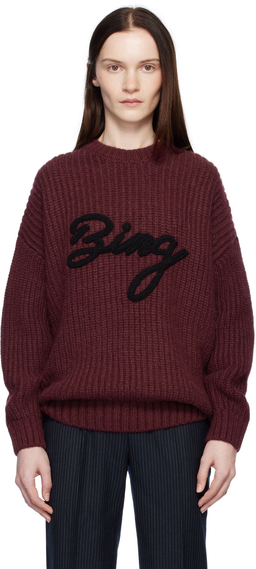 Pleteni pulover Anine Bing Women's Sydney Signature Knitted Sweater Bordo | A-09-10686-RED16