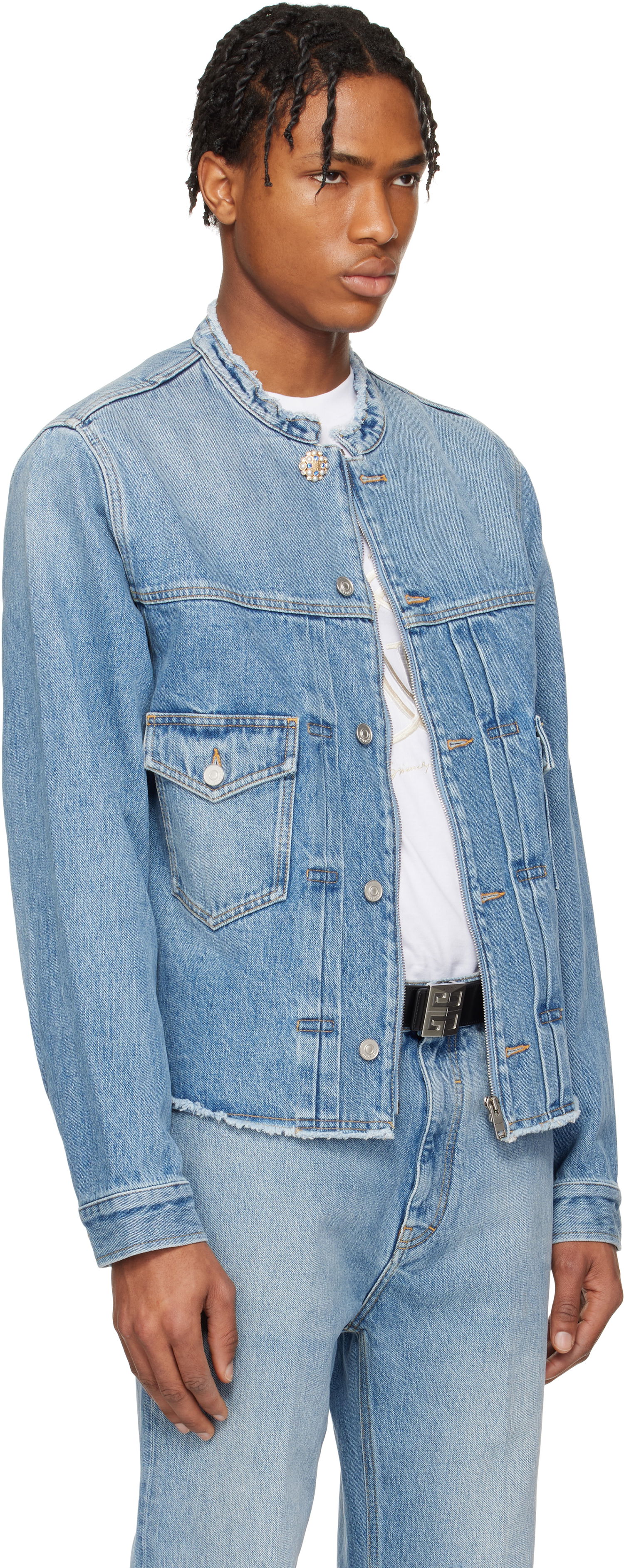 Jakna Givenchy Givenchy Reworked Biker Denim Jacket Modra | BM01BE5YCH415, 1
