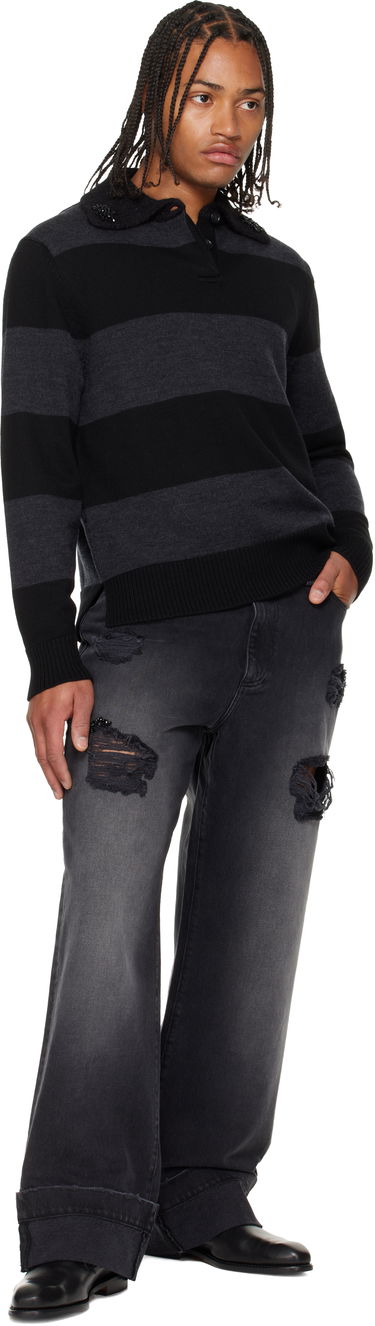Kavbojke Simone Rocha Simone Rocha Embellished Distressed Wide-Leg Cuffed Jeans Črna | 4161B 1239D, 3