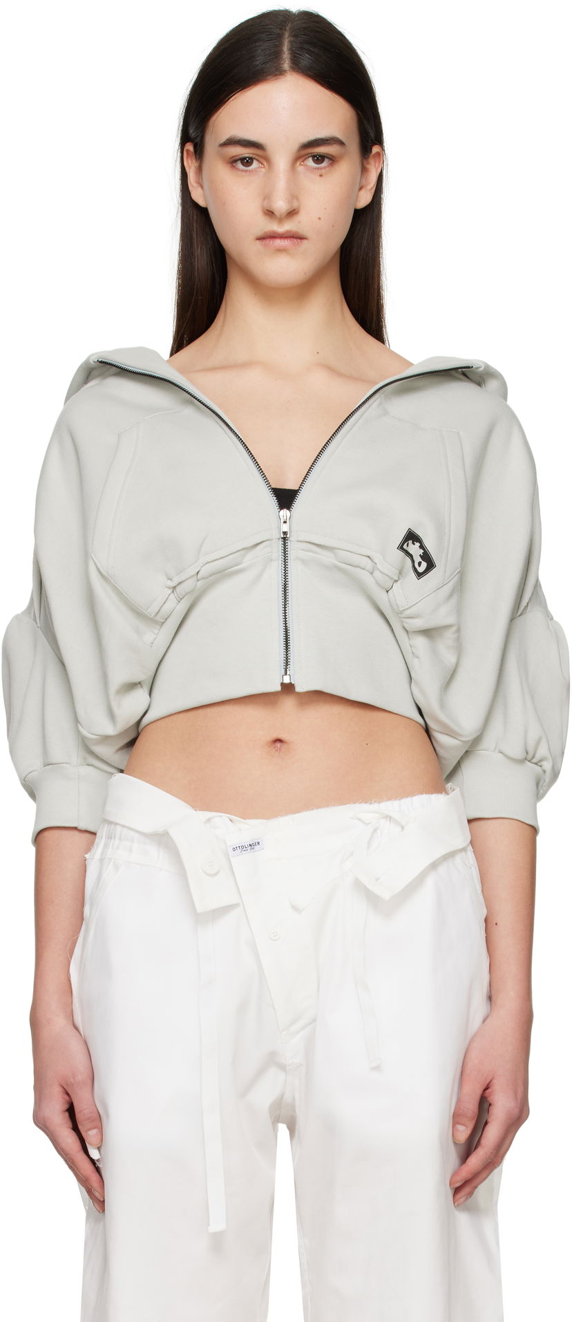 Pulover Ottolinger Ottolinger Cropped Short Sleeve Hoodie Siva | 11560011502