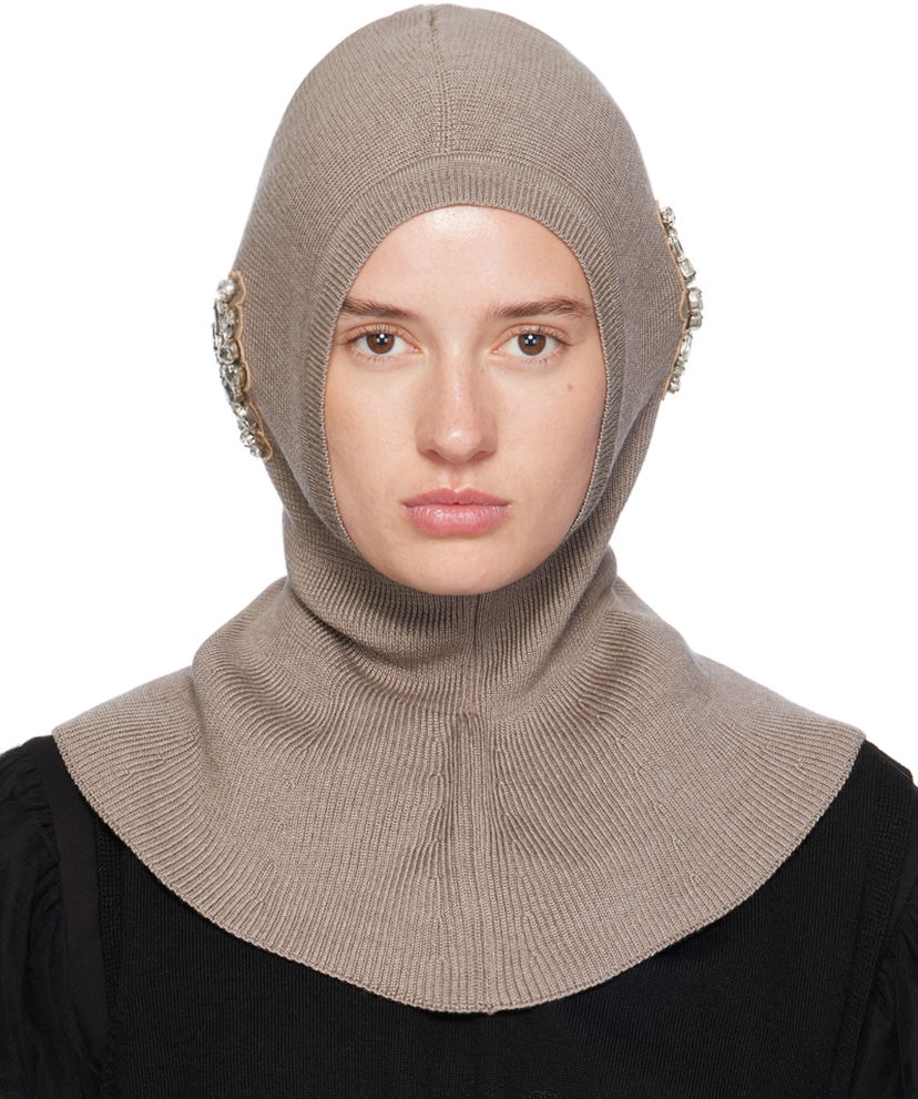 Beanie Simone Rocha Simone Rocha Embellished Knit Balaclava Bež | KMK5WB 0647