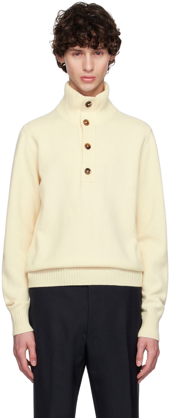 Pleteni pulover Tom Ford Off-White Button Turtleneck Bež | KTL004-YMW047F24, 0