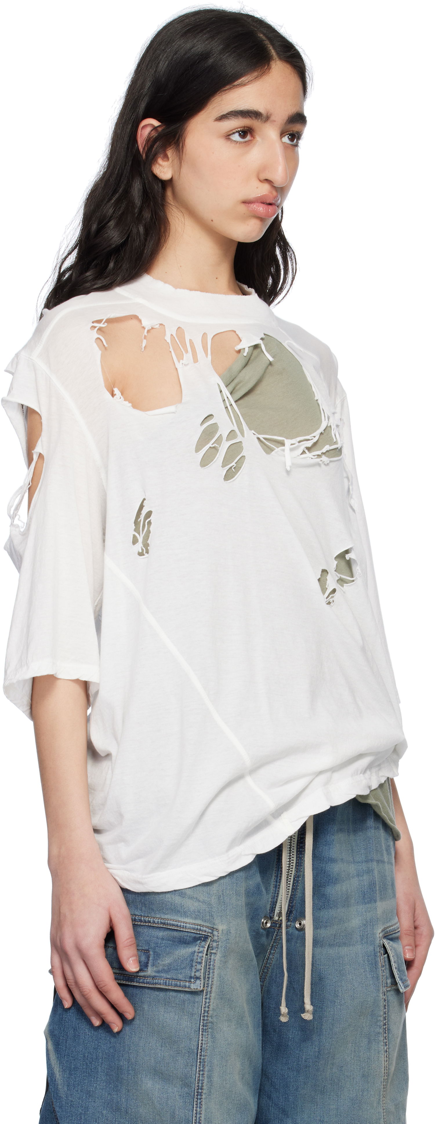Majica Rick Owens Rick Owens DRKSHDW Distressed T-Shirt Bela | DS01E3201 BHDSD, 1