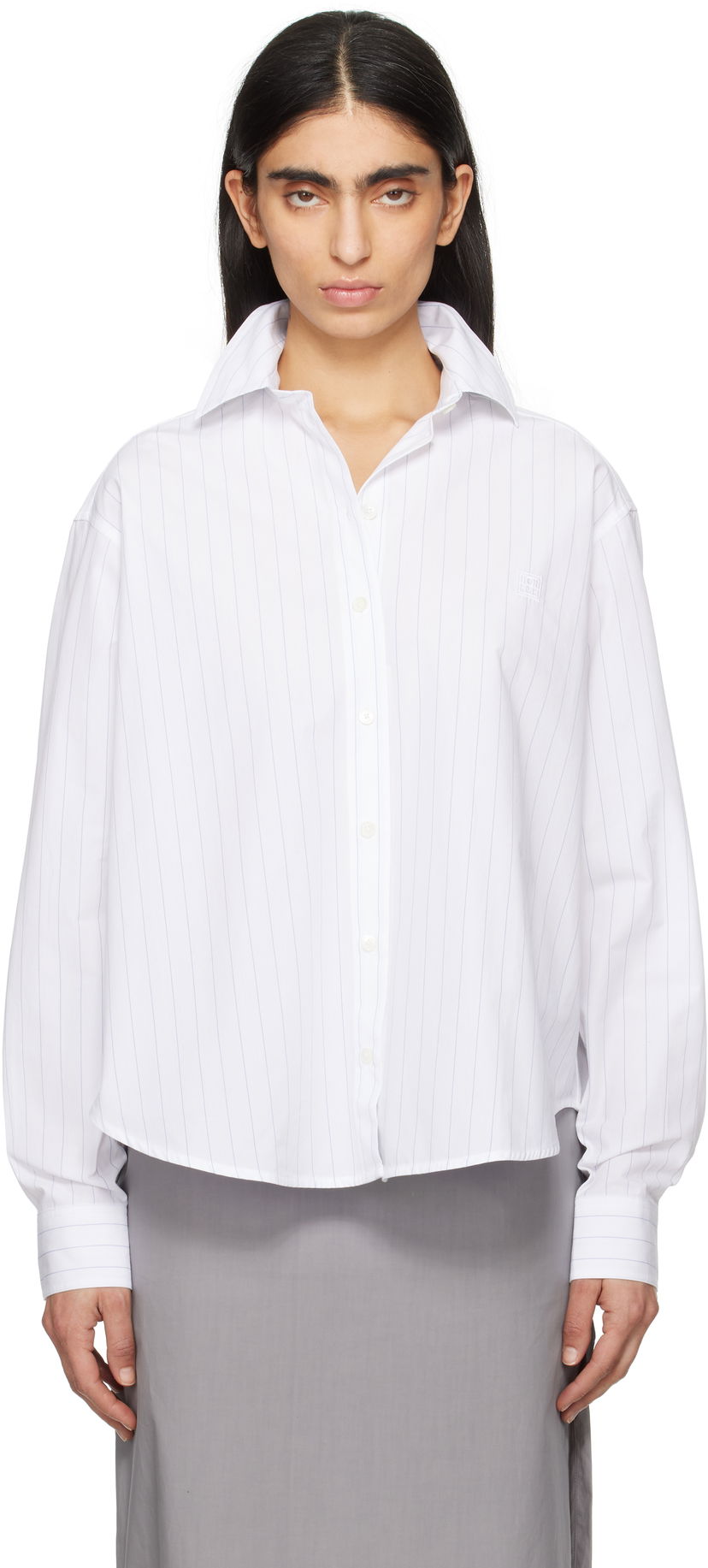 Srajce TOTEME TOTEME Monogram Striped Cropped Shirt Bela | 252-WRT0356-FB0076