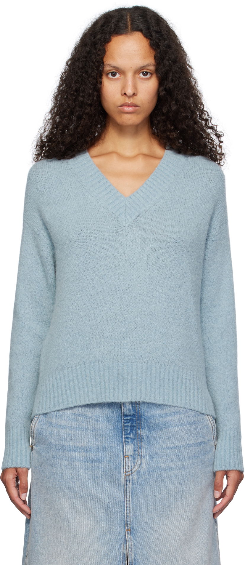 Pleteni pulover Max Mara Weekend Max Mara Visita V-Neck Sweater Modra | 2425366102600 MM12053