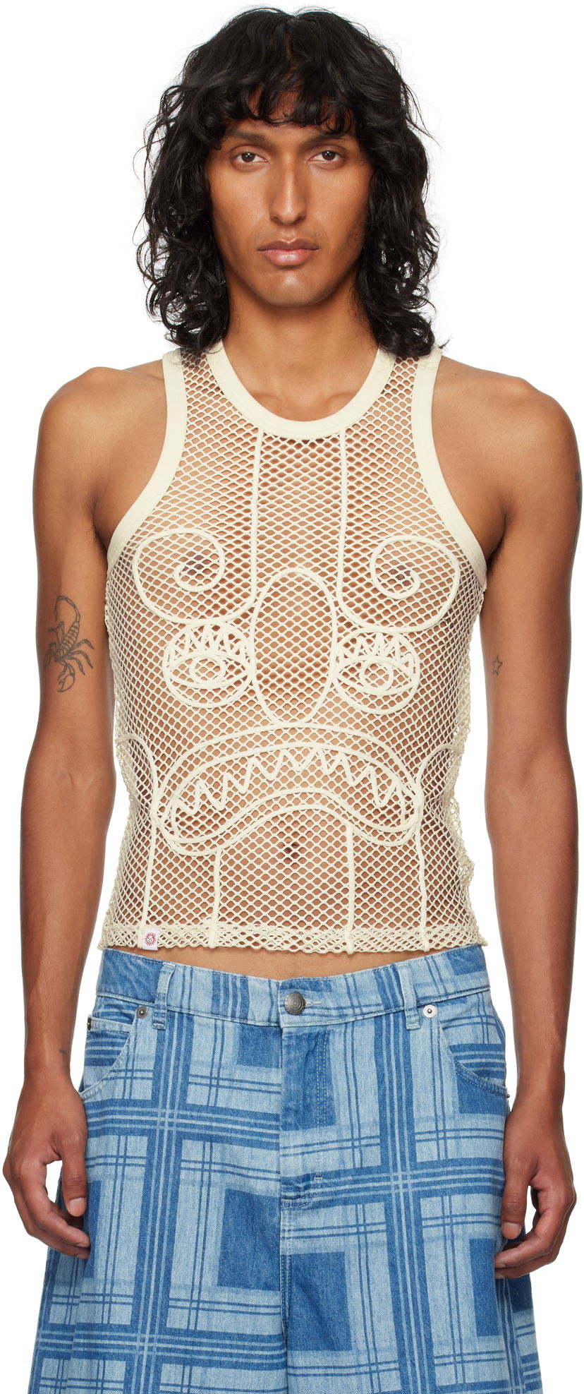 Majica brez rokavov Charles Jeffrey Loverboy LOVERBOY Graphic Net Tank Top Bež | 41101201