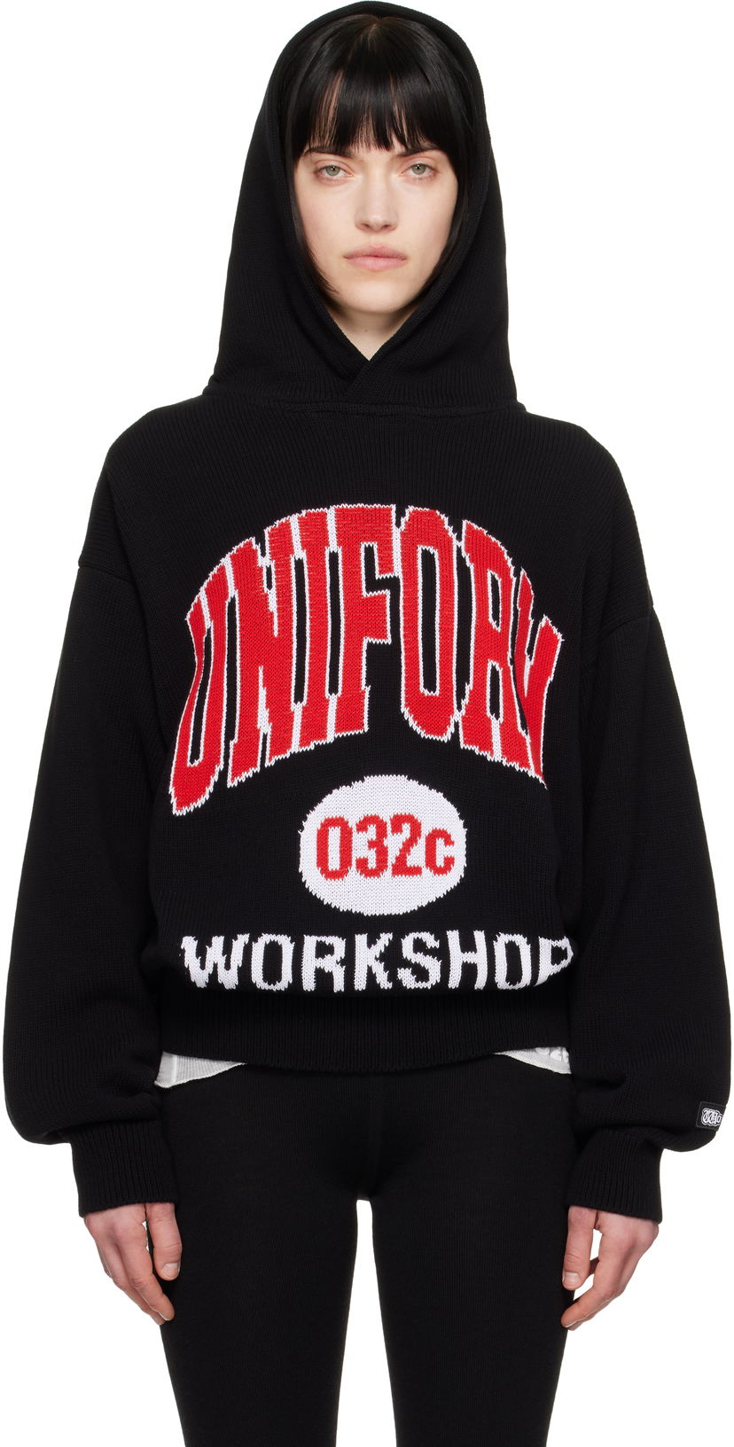 Pulover 032C Knit Hoodie with Logo Črna | S25-URK-0611-000-W