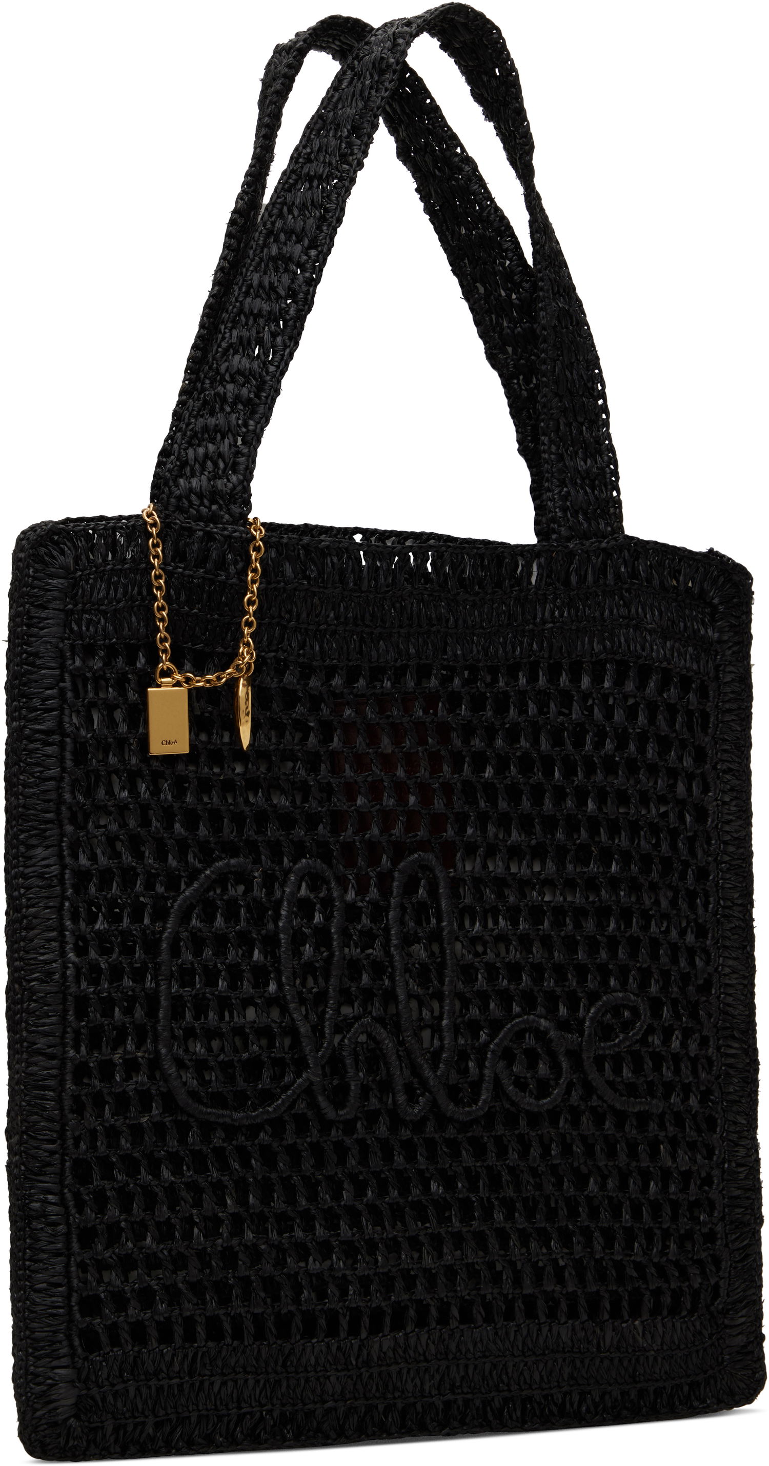 Tote bag CHLOÉ Chloé Summer Banana Raffia Tote Črna | CH25US901P08, 1