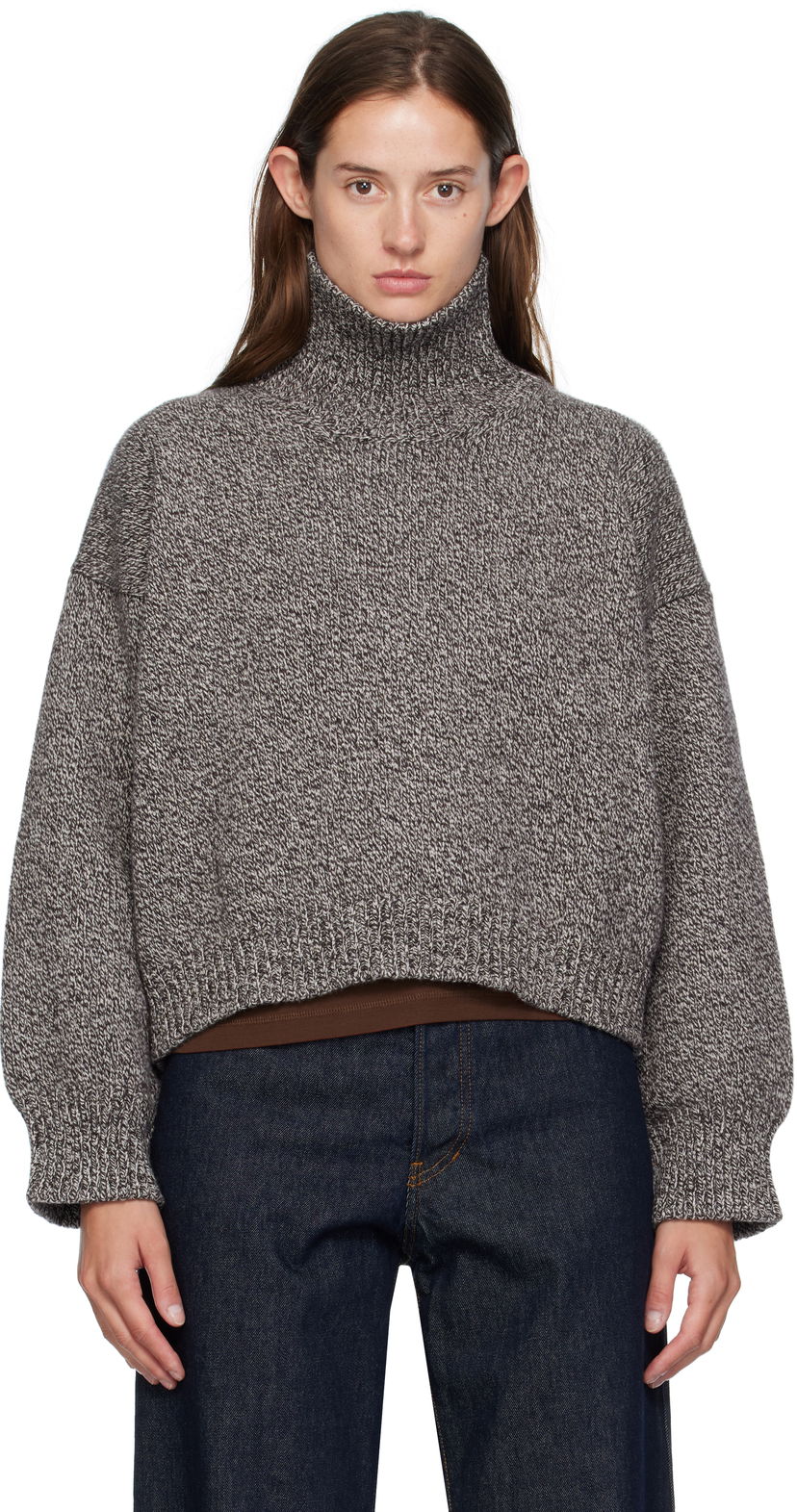 Pleteni pulover &Daughter &Daughter Caragh Chunky Crop Turtleneck Sweater Siva | HKN03934