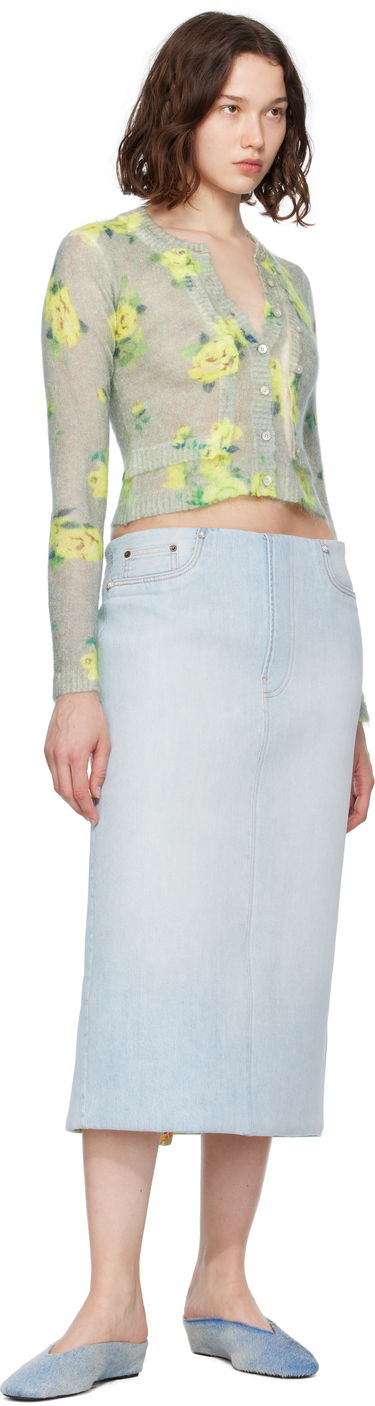 Pleteni pulover Acne Studios Acne Studios Layered Mohair Floral Cardigan Zelena | A60570-, 3