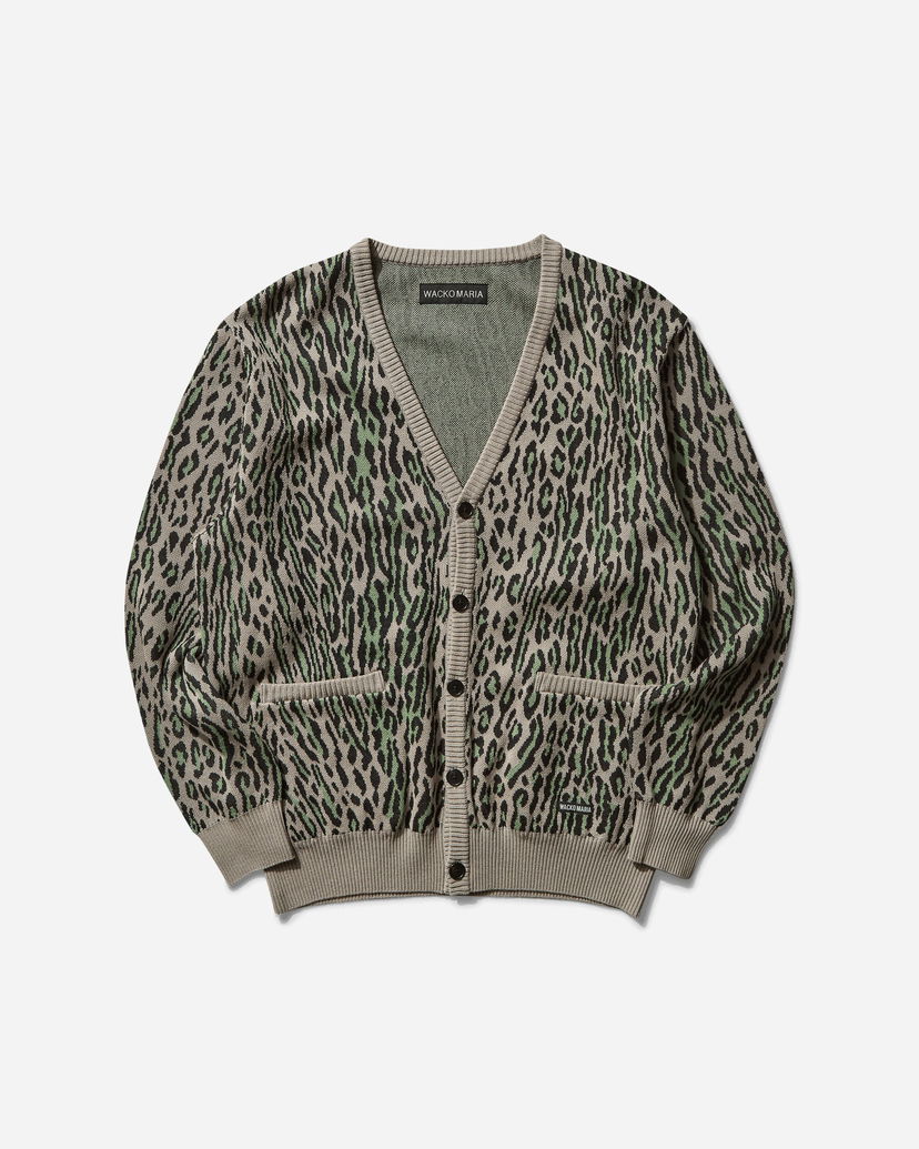 Pleteni pulover WACKO MARIA Leopard Jacquard Cardigan Bež | 25SS-WMK-KN28 GRAY